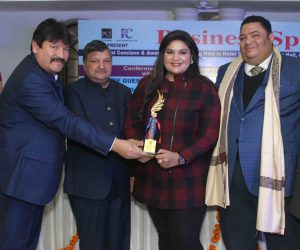Megha Bhatia Receiving Award on behalf of Rakesh Bhatia, Director, Megastar LED